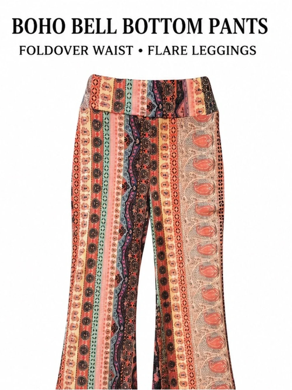 Boho Floral Pants Women's small Striped Cotton Flare Bell Bottom - Picture 2 of 2